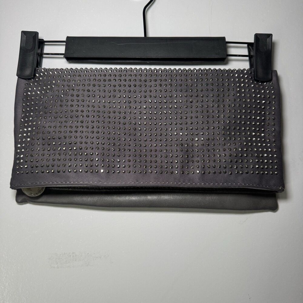 Vintage Rampage Gray/silver Rhinestone-Embellished Leather Fold-Over Clutch